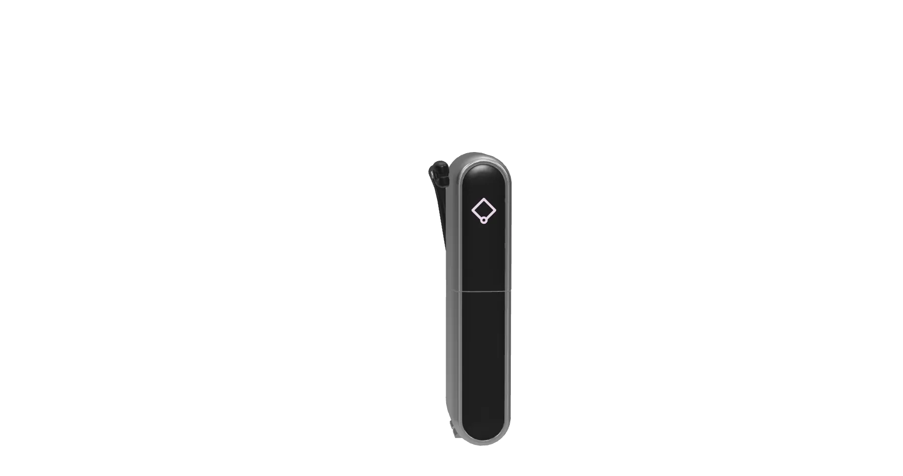 Inverse3 haptic device in its folded shipping pose, arms packed against the body